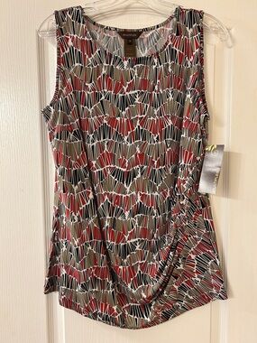 Multiples Geometric Sleeveless Tank Top in Red, Black & Olive